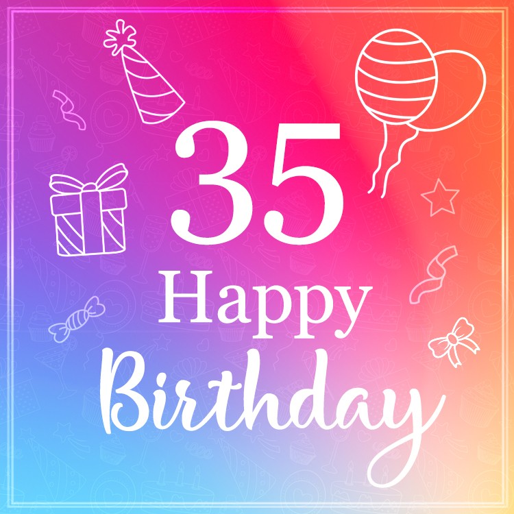 Happy 35th Birthday stylish minimalistic card (square shape image)