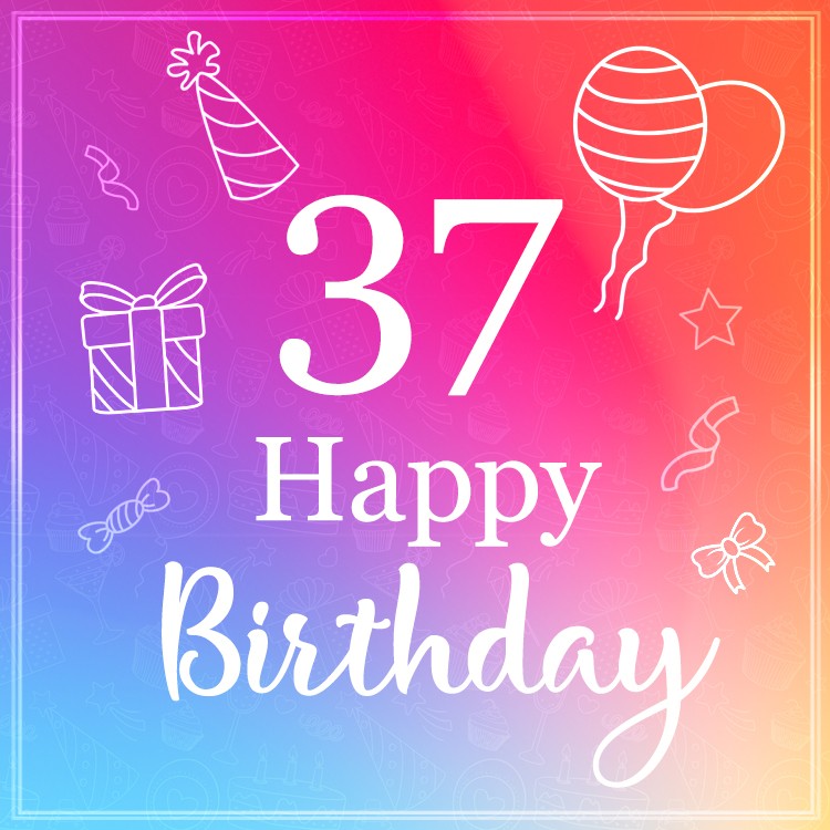 Happy 37th Birthday minimalistic design greeting card (square shape image)