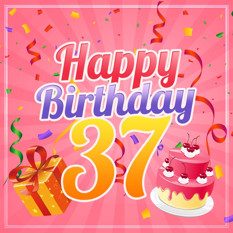 Happy 37th Birthday elegant card for Her (square shape image)