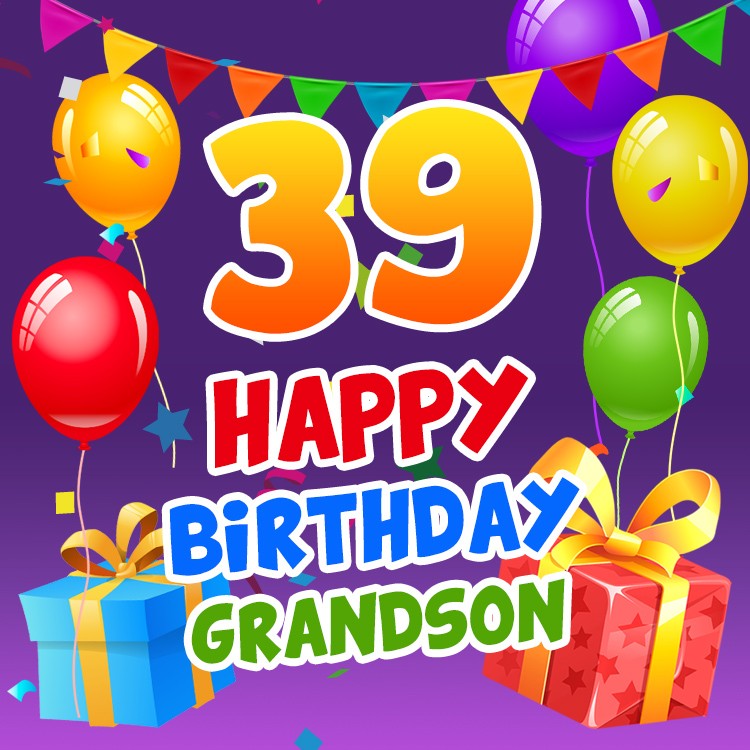 Happy 39th Birthday Grandson cool card (square shape image)