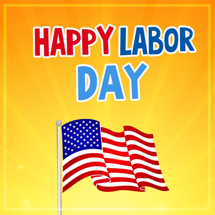 Happy Labor Day image with bright yellow background (square shape image)