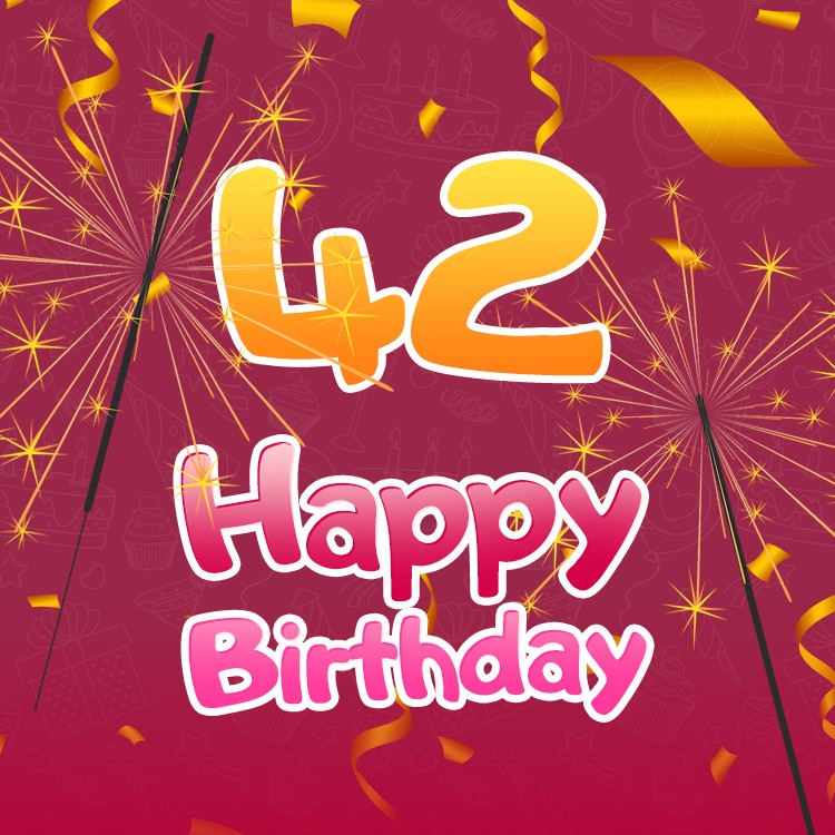 Happy 42nd Birthday beautiful greeting card with sparklers (square shape image)