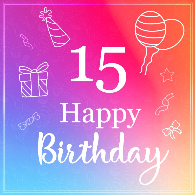 Happy 15th Birthday, beautiful Birthday Card with violet background (square shape image)