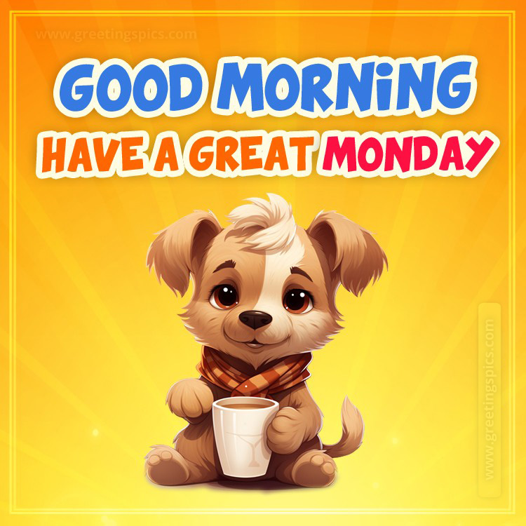 Good Morning Monday funny image with cute puppy (square shape image)