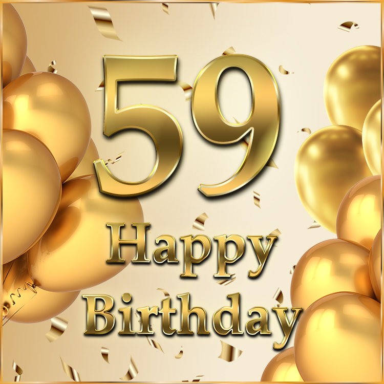 Happy 59th Birthday image with golden number (square shape image)