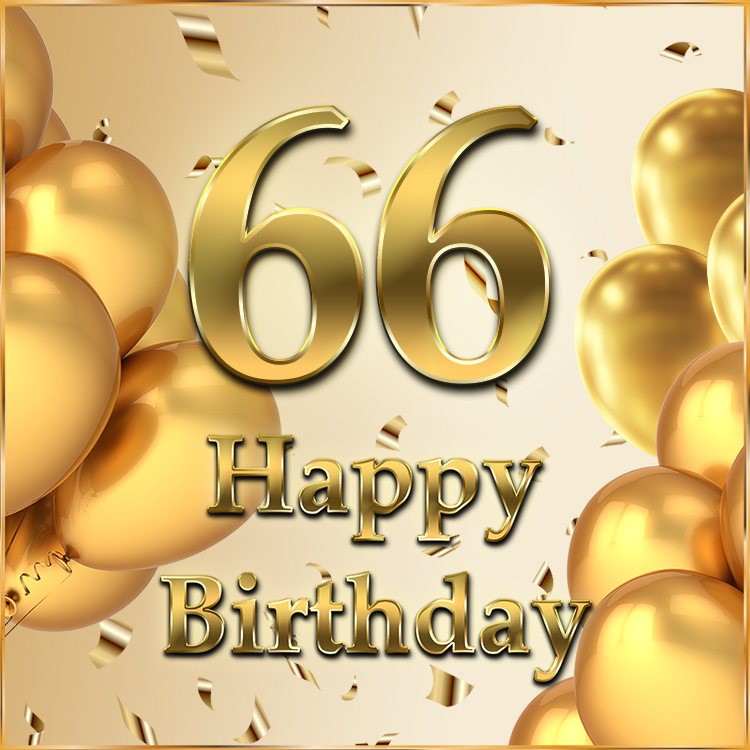 Happy 66th Birthday image with golden number (square shape image)