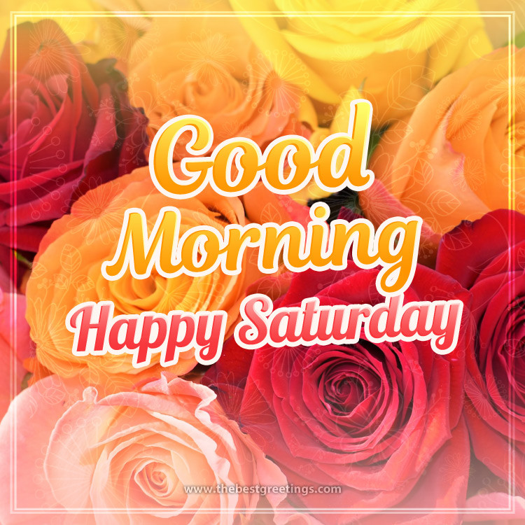 Good Morning Saturday image with beautiful colorful roses (square shape image)