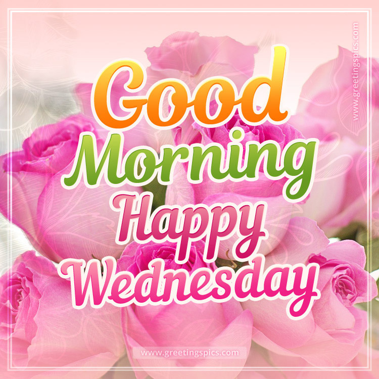 Good Morning Wednesday image with gentle pink roses (square shape image)