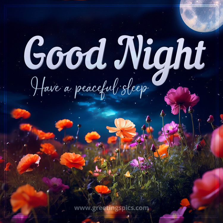 Good Night picture with beautiful flowers under the night sky (square shape image)