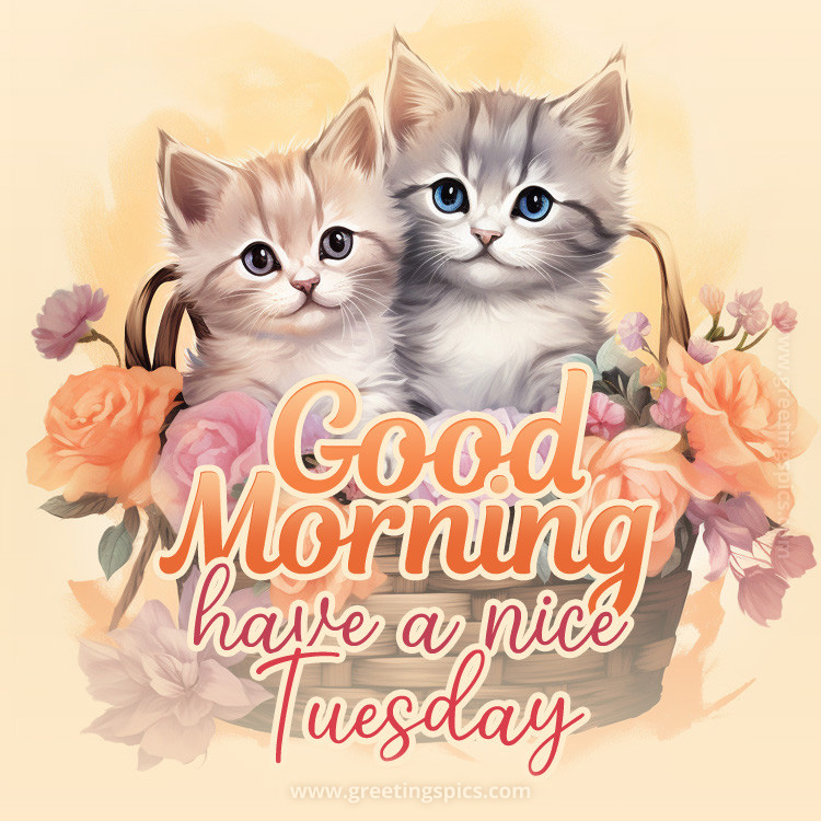 Good Morning Have a Nice Tuesday image with two cute kittens (square shape image)