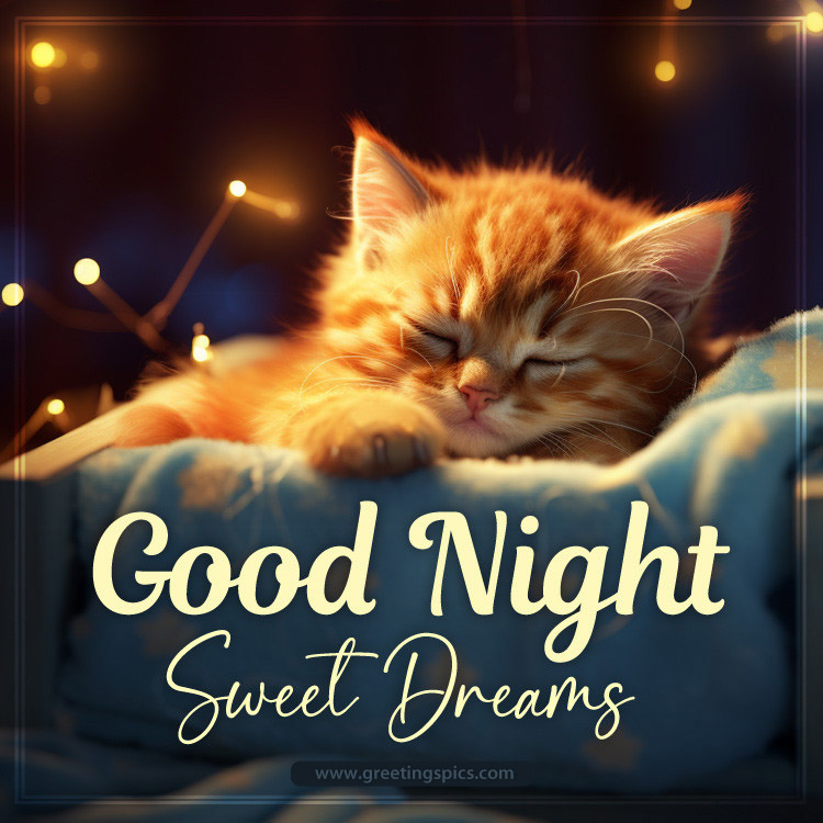 Good Night Picture with adorable sleeping kitten (square shape image)