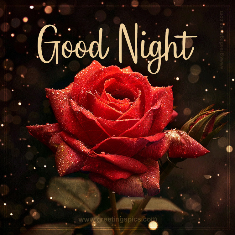 Good Night beautiful picture with rose flower on a dark bokeh background (square shape image)