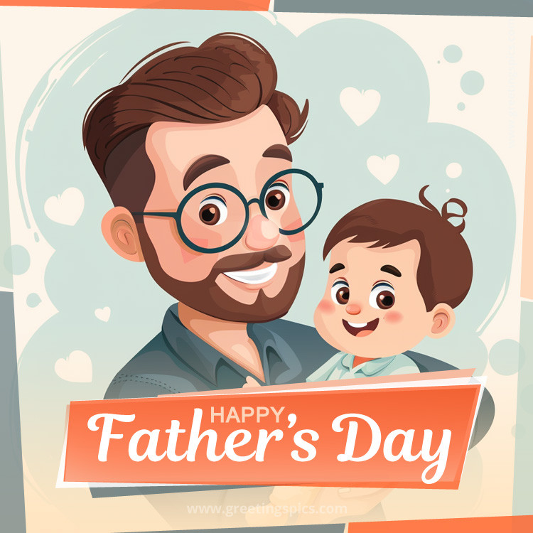 Happy Father's Day Image with father and child illustration (square shape image)