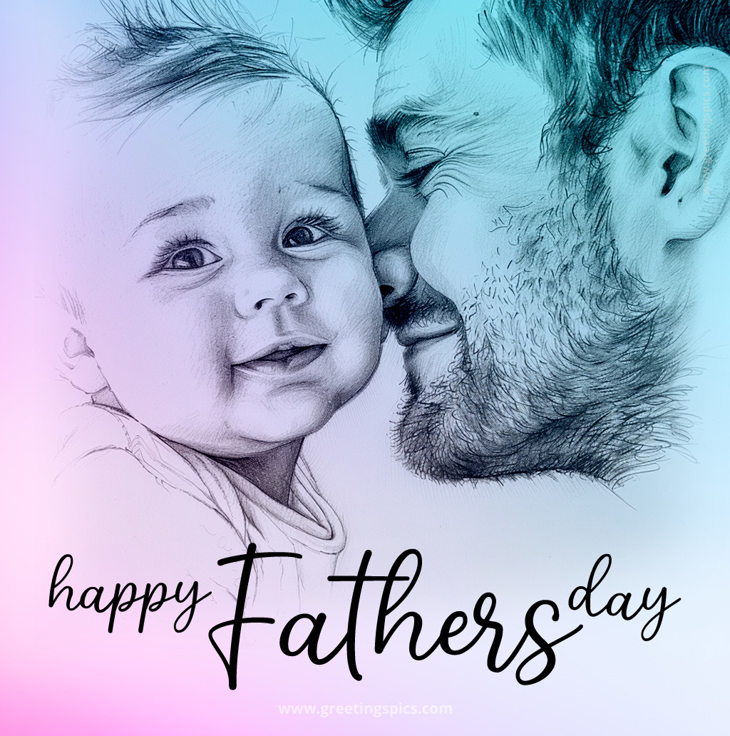 Happy Father's Day Picture with beautiful father and baby drawing (square shape image)