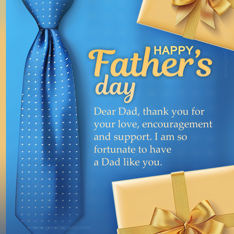 Stylish picture of a Happy Father's Day wish, with a man's tie and gift box (square shape image)