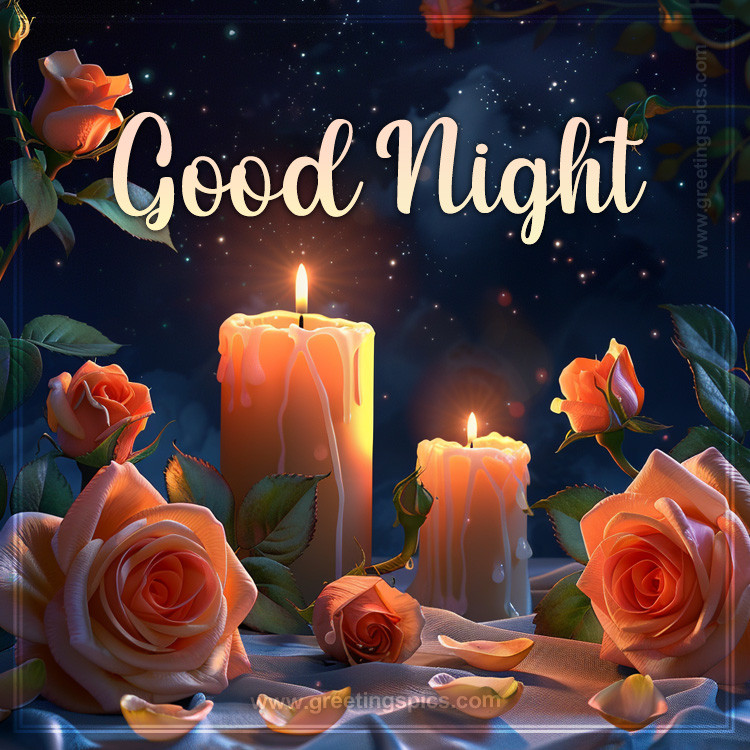 Good Night Image with roses and candles (square shape image)