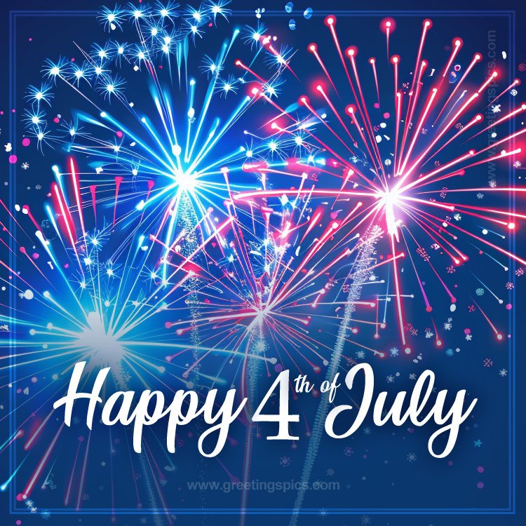 Happy 4th of July Image with bright fireworks (square shape image)