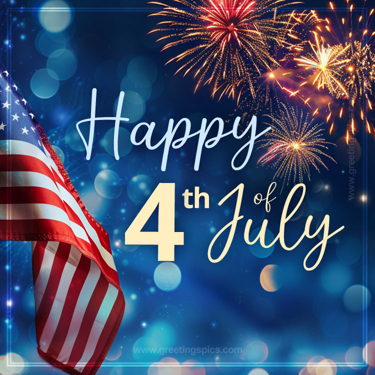 Happy 4th of July Beautiful Image with blue bokeh background (square shape image)