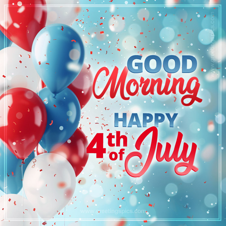 Good Morning Happy 4th of July Picture with colorful balloons (square shape image)