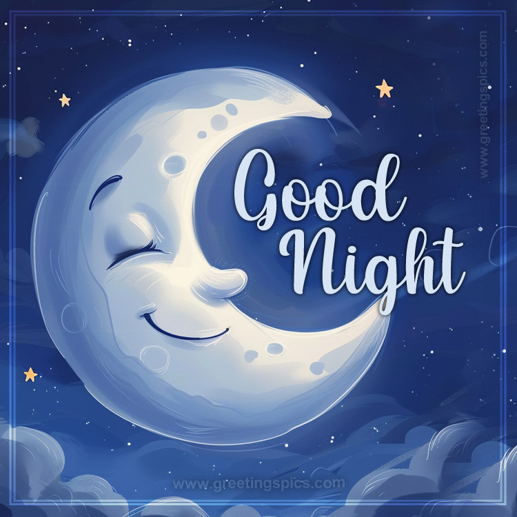 Good Night a picture of a cute smiling crescent moon (square shape image)