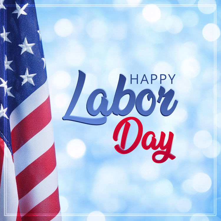 Happy Labor Day picture with beautiful blue bokeh background (square shape image)