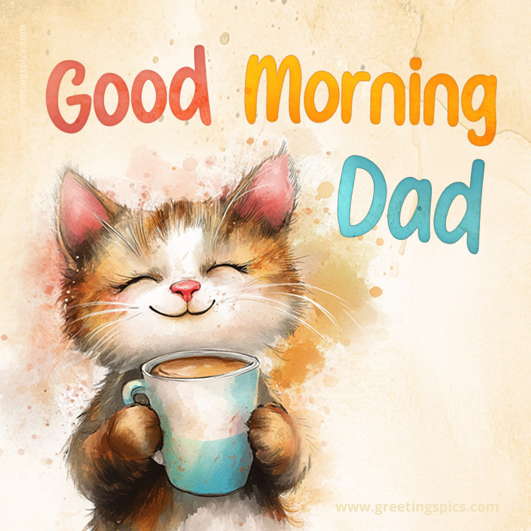 Good Morning Dad picture with cute cat (square shape image)