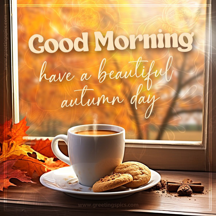 Good Morning Have a Beautiful Autumn Day Image (square shape image)