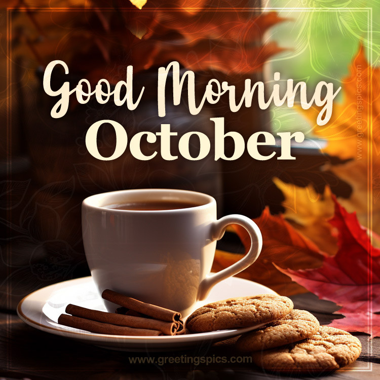 Good Moring October Image with coffee and cookies (square shape image)