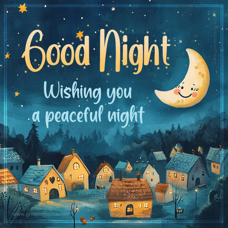 Good Night Image with a beautiful cozy night village (square shape image)