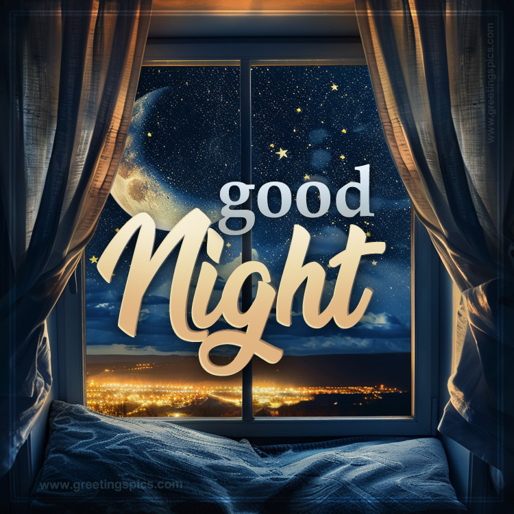 Good Night image with night sky window (square shape image)