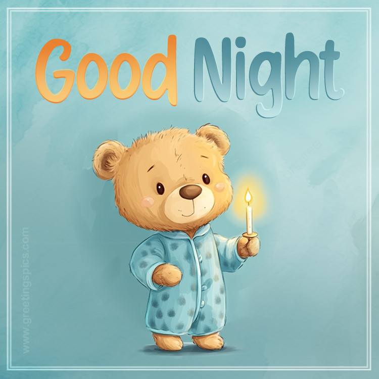 Good Night a picture of a cute bear with a candle (square shape image)