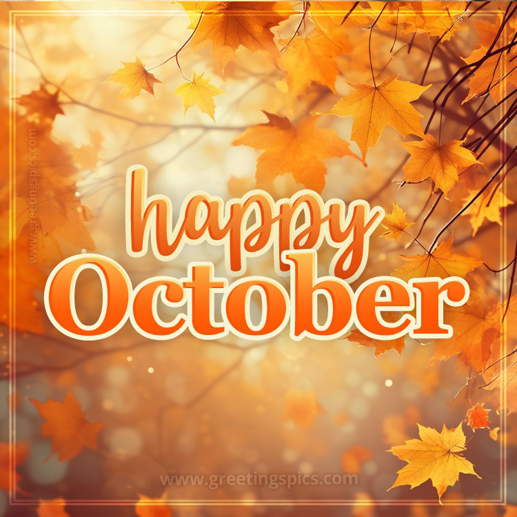 Happy October image with bright autumn leaves (square shape image)