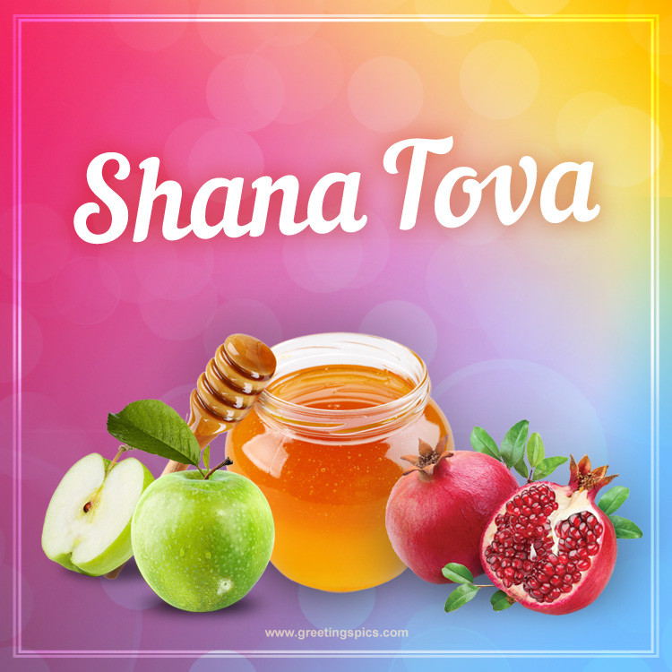 Shana Tova Image with apple, honey and pomegranate (square shape image)