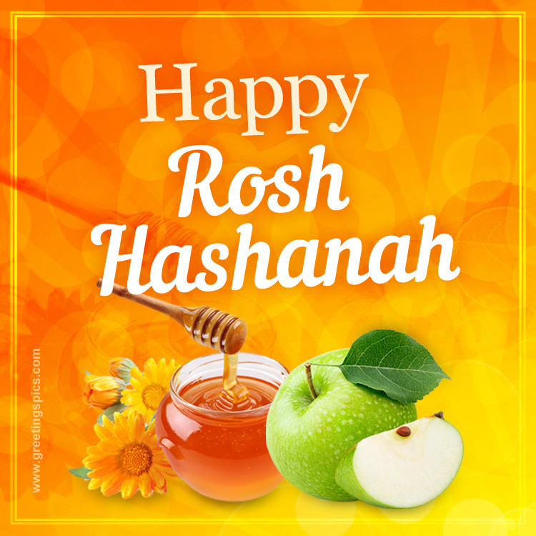 Rosh Hashanah Image with apple and honey (square shape image)