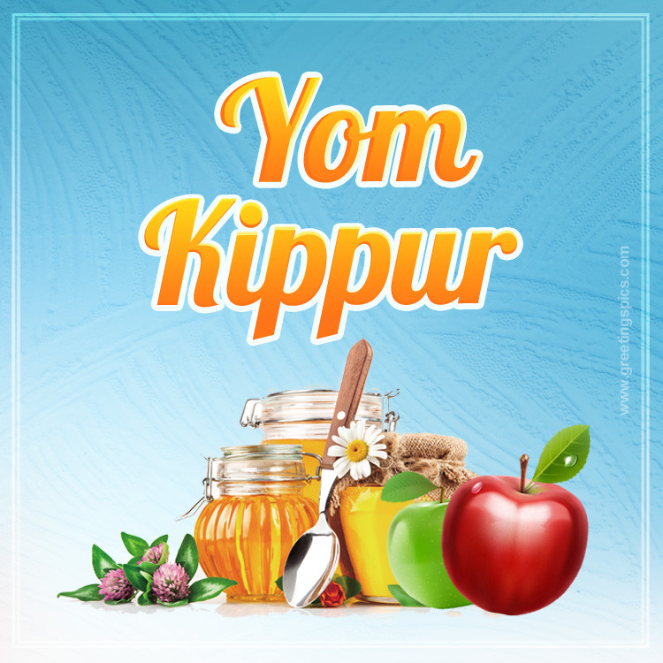 Yom Kippur Image with apples and honey (square shape image)