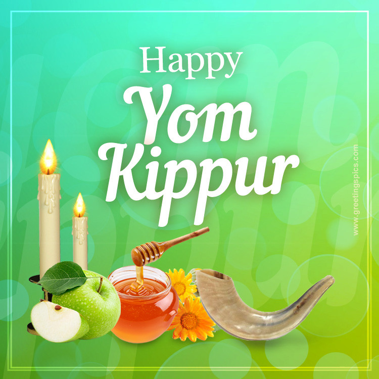 Yom Kippur greeting card with traditional holiday attributes (square shape image)