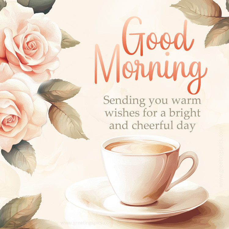 Good Morning beautiful wish card with delicate watercolor roses (square shape image)