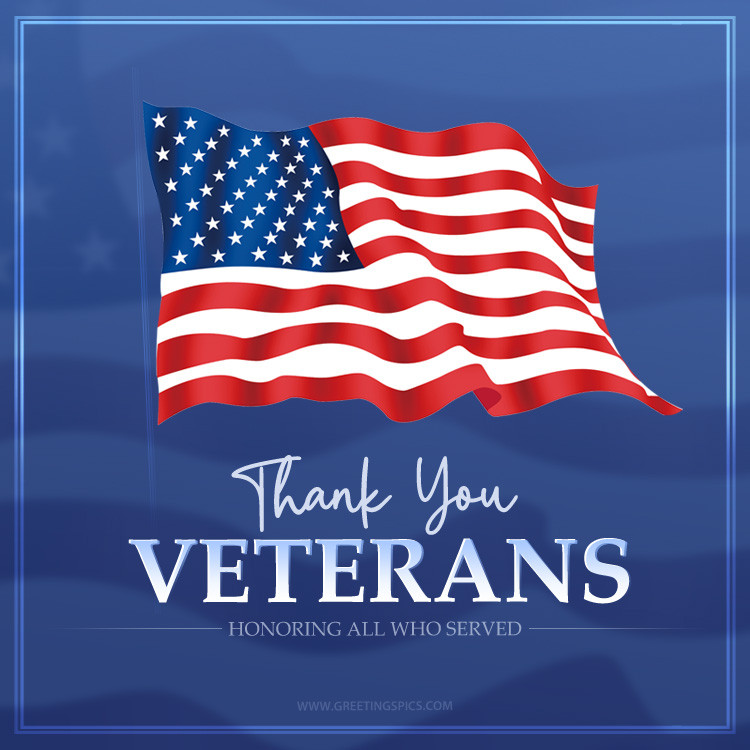 Veterans Day - Thank You Veterans picture with the stars and stripes (square shape image)