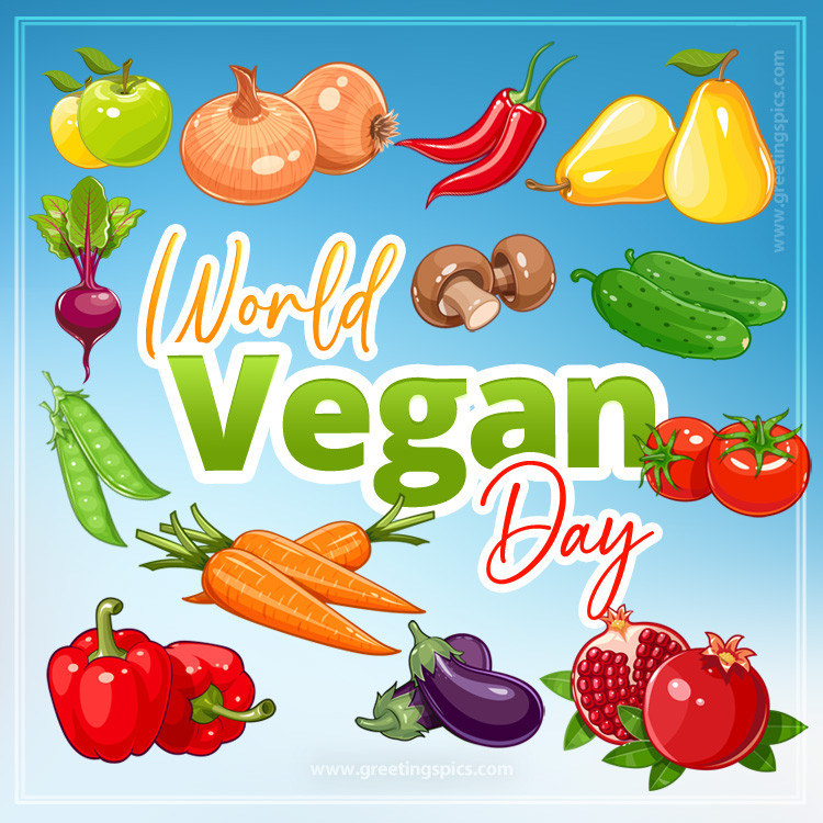 World Vegan Day image with fruits and vegetables (square shape image)