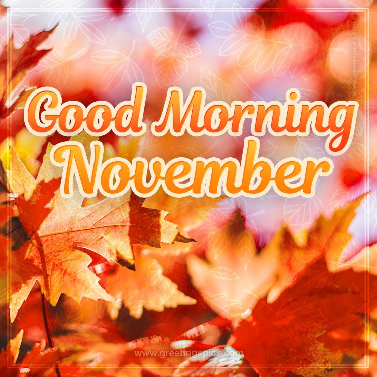 Good Morning November Image with autumn leaves (square shape image)