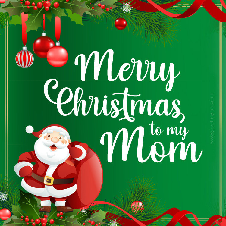 Merry Christmas Mom image with funny Santa (square shape image)