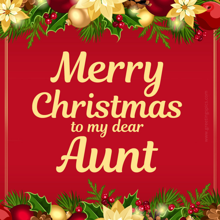 Merry Christmas to my dear Aunt image with beautiful red background (square shape image)