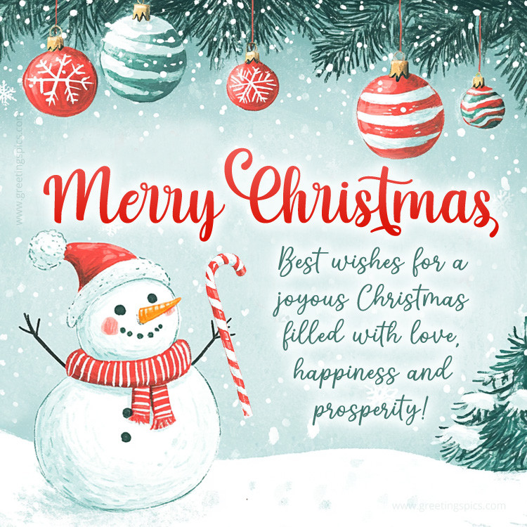 Beautiful Merry Christmas card with cartoon snowman (square shape image)