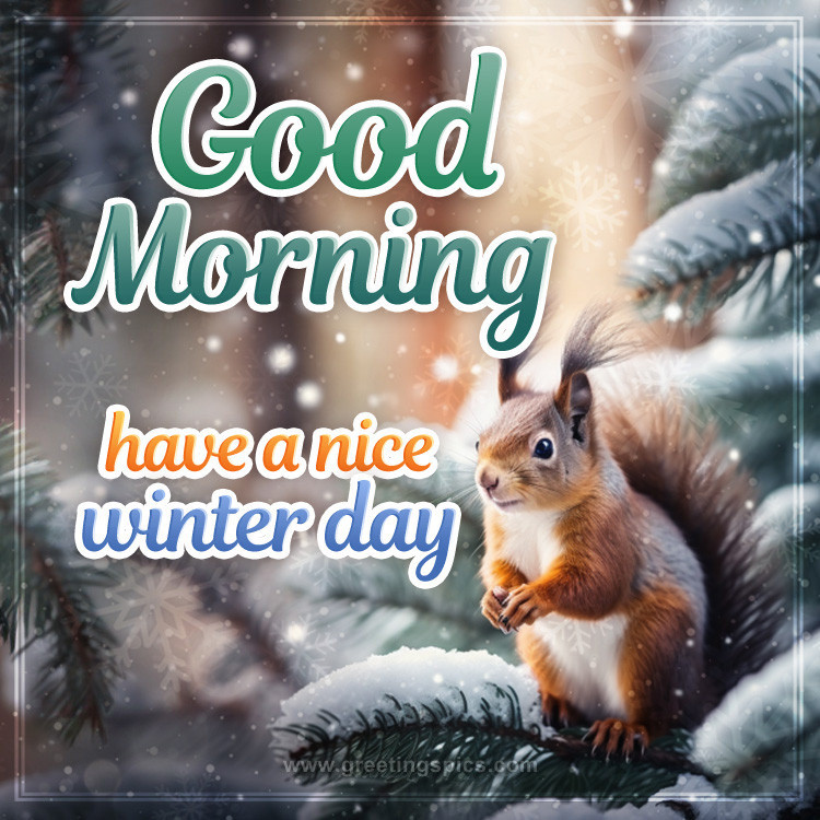 Good Morning Winter image with squirrel (square shape image)