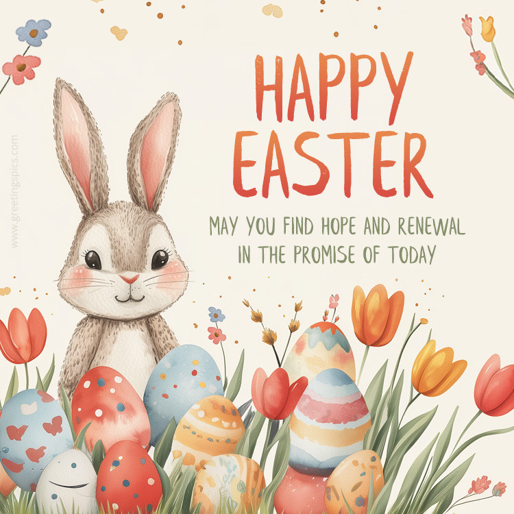 A beautiful and colorful card wishing you a Happy Easter (square shape image)