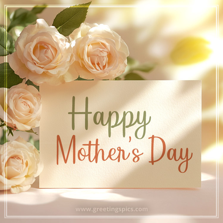 Happy Mother's Day Image with beautiful pink roses (square shape image)