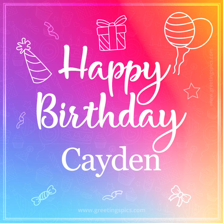 Colorful Happy Birthday Card For Cayden (square shape image)