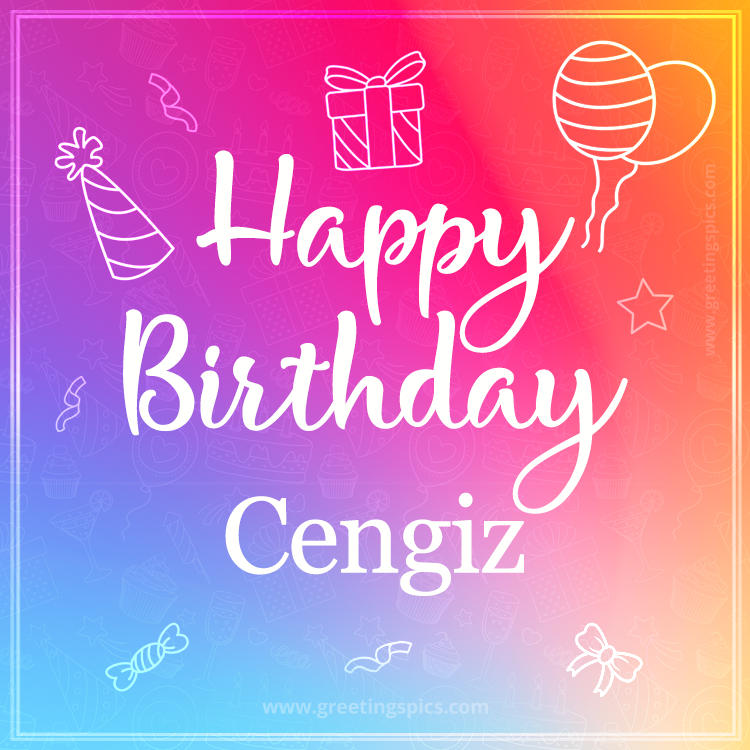 Colorful Happy Birthday Card For Cengiz (square shape image)