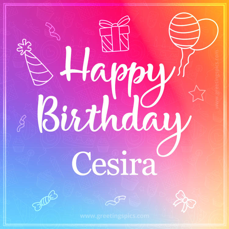 Colorful Happy Birthday Card For Cesira (square shape image)