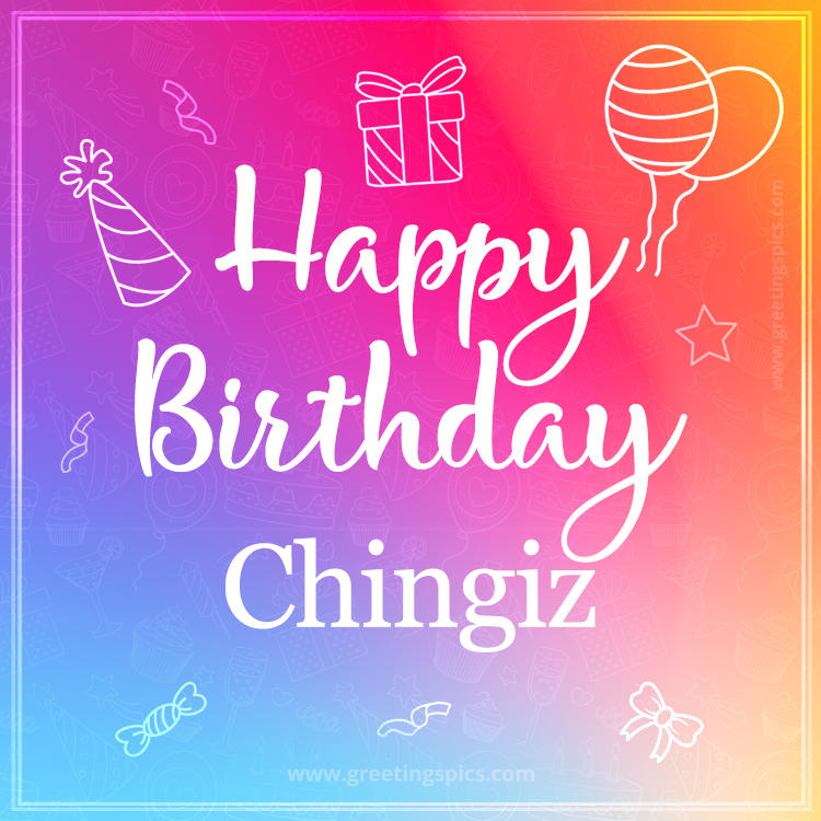 Colorful Happy Birthday Card For Chingiz (square shape image)